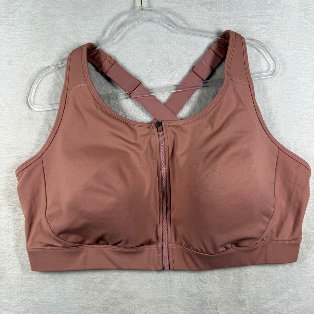 Duluth Trading Co Front Zip Sports Bra 24W Mauve High Impact Adjustable Straps